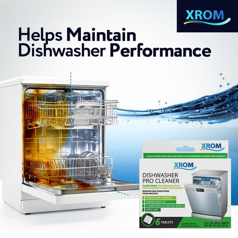 XROM Dishwasher Cleaner Tablets, Plant Based, Deep Clean and Descaler, Removes Odors & Hard Water Stains, 6 Treatments. - Image 2